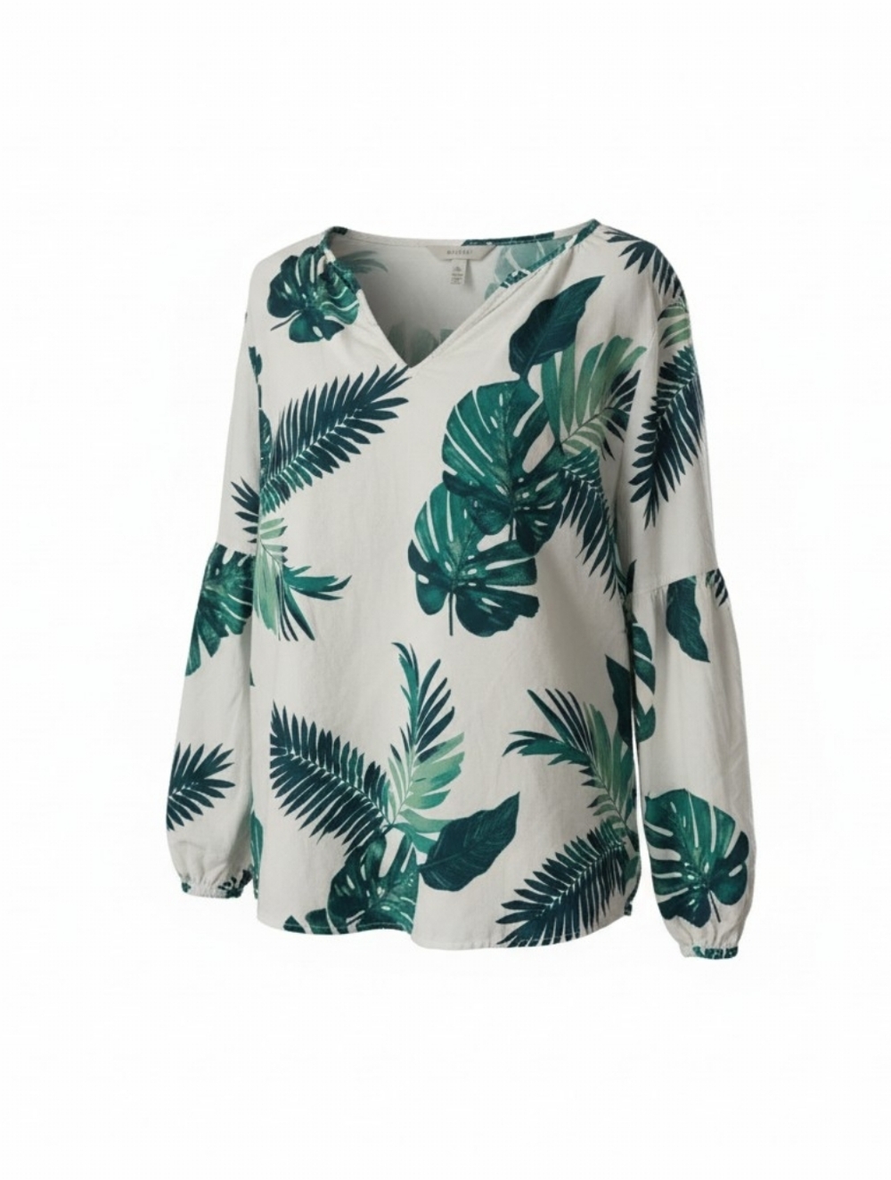 Old Navy Palm-Print V-Neck Blouse in Green and White L